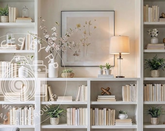 Spring home office bookcase background for Zoom meetings, Virtual backdrop, Digital Download