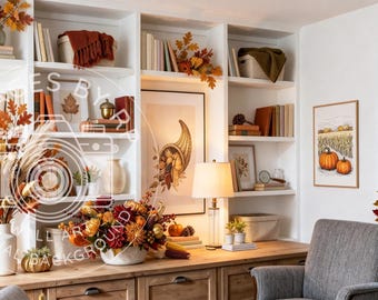Autumn Zoom background, Virtual home office backdrop, Professional background Teams, office for telecommuters