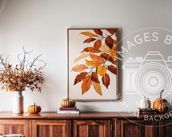Minimalist Fall Home Office Zoom Background: Virtual Autumn Bookcase (Digital Download)