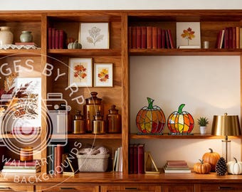 Warm Autumn Zoom background, Virtual home office backdrop, Professional background Teams, office for telecommuters