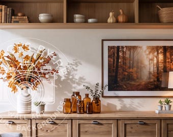 Minimalist home office fall background for Zoom meetings, Virtual Autumn office backdrop, Professional background Teams, telecommuters