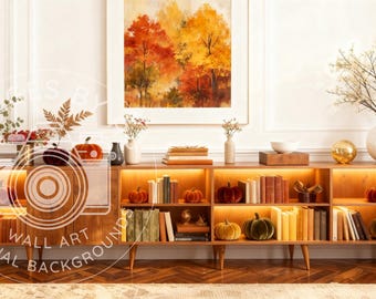Autumn Zoom home office background | Professional Teams backdrop | Virtual office for telecommuters | Fall Digital Download