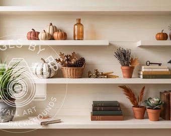 Rustic autumn bookshelf background for Zoom meetings, Virtual fall home office backdrop for Teams, Fall Digital Download