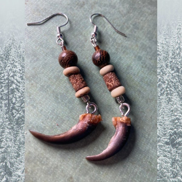 Badger Claw with Wood Bead Drop Earrings
