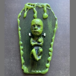 Frankenstein Baby Wall Hanging / Monster Babies / Classic Monster Art / Bright Green