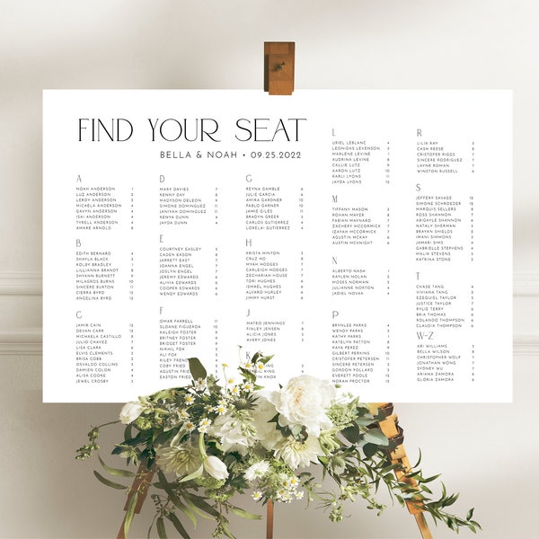 Minimalist Seating Chart 36x24" | Large Wedding Seating Chart | Alphabetical Seating Chart | Downloadable | Bella