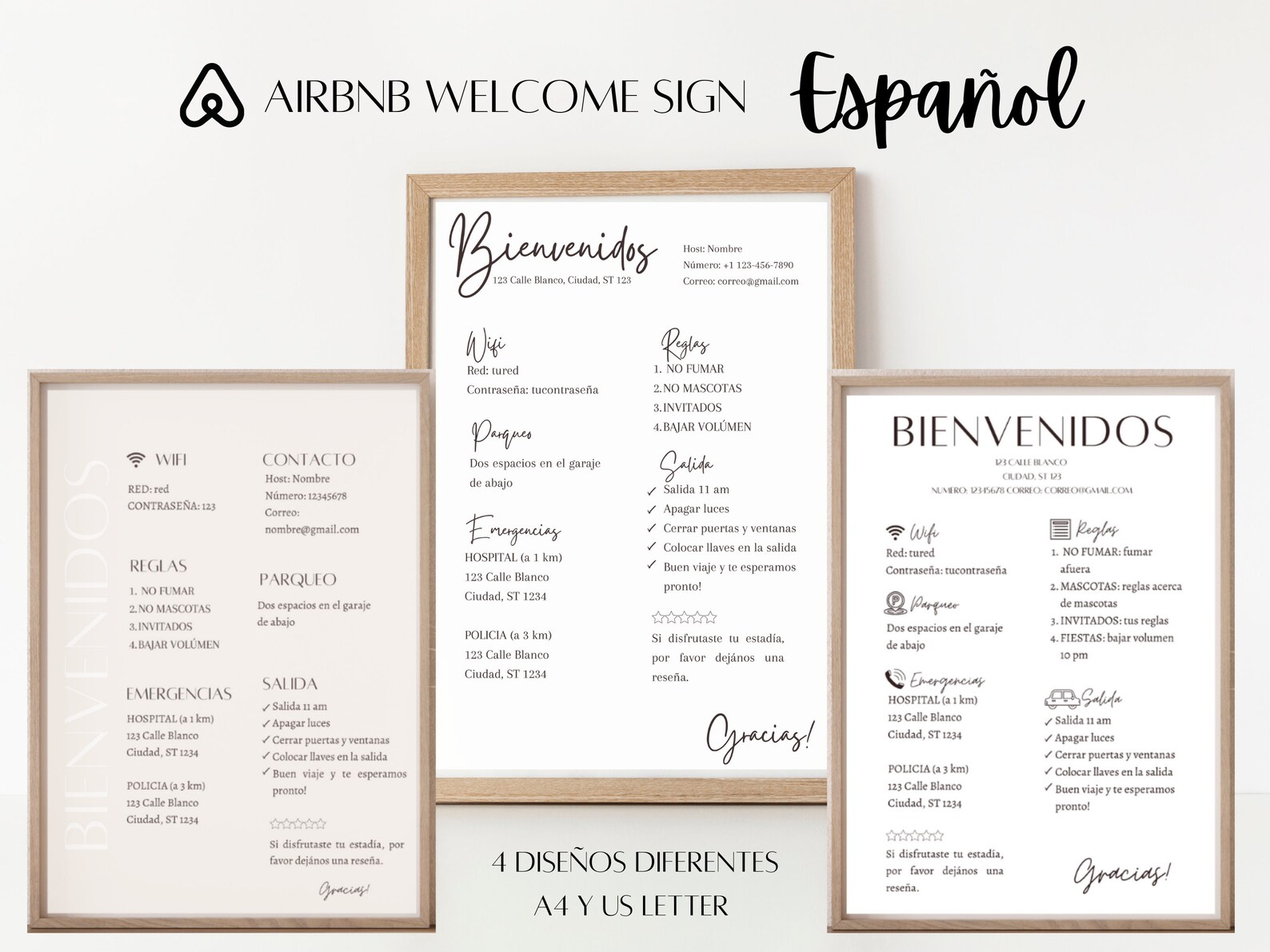 Spanish Airbnb Sign Template, Airbnb Bundle, Vacation Rental Printable, Things to Know