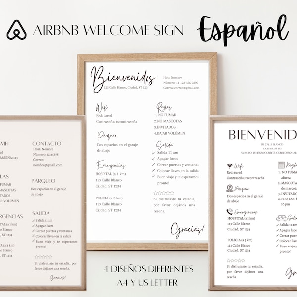 Spanish Airbnb Welcome Sign Template, Airbnb Bundle, Vacation Rental Printable, Things to Know, WIFI template, Spanish guest guide, VRBO