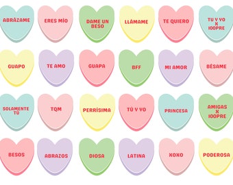 Spanish Conversation Hearts SVG: Valentine's Day Candy (Digital Download)