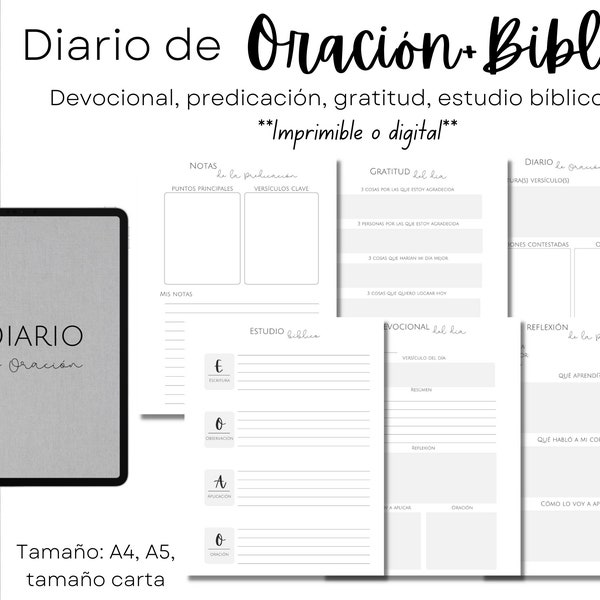 Daily Devotional, Diario biblia imprimible, Diario de gratitud, Diario de oración, Spanish prayer journal, Estudio biblico, Bible study