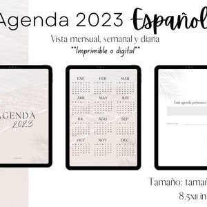 Minimalist Agenda, Agenda 2023 en español, Planificador diario, Printable planner, Agenda imprimible 2023, Spanish Agenda, Digital Planner