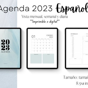 Agenda azul, Agenda 2023 en español, Planificador diario, Printable planner 2023, Agenda imprimible 2023, Spanish Agenda, Digital Planner