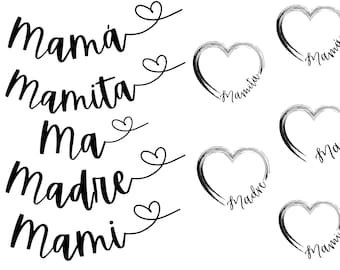 Spanish Mother's Day SVG Bundle: Mamá, Madre, Mami Heart Designs (Digital Download)