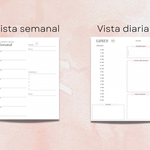 May include: A printable planner with a weekly and daily view. The weekly view has space for notes and priorities. The daily view has a time slot for each hour of the day, with space for notes and a to-do list.