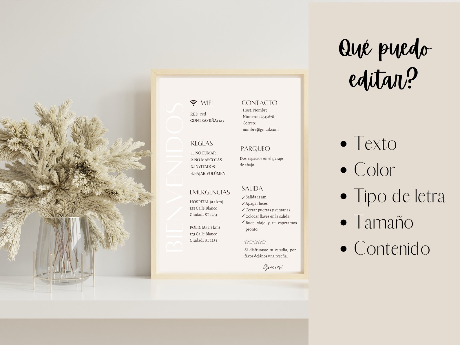 Spanish Airbnb Sign Template, Airbnb Bundle, Vacation Rental Printable, Things to Know