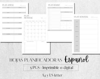 Spanish Undated Planner Bundle: Daily, Weekly, Monthly, Annual (Digital Download)