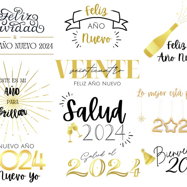 Feliz año nuevo 2024 SVG bundle, Elegant new year sign, Spanish New Year svg, Happy New Year SVG, Feliz 2024 SVG, New year svg bundle