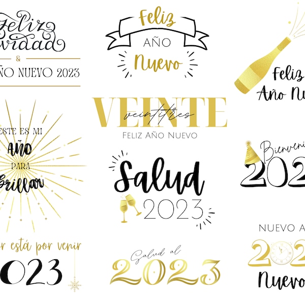 Feliz año nuevo SVG bundle, Elegant new year sign, Spanish New Year svg, Happy New Year SVG, Feliz 2023 SVG, Spanish quotes svg