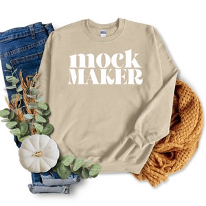 Gildan 18000 Mockup Sand, Gildan Sweatshirt Mockup Flatlay, Gildan Flat Lay, Mockup Gildan 18000 Sand, Fall Sweatshirt Mockup, Mock Maker