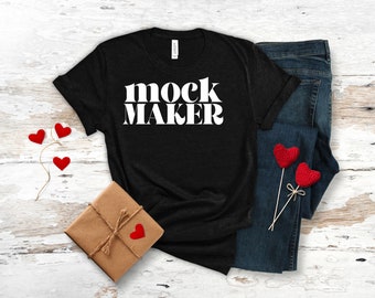 Bella Canvas 3001 Valentines Day Heather Black Mockup, Heather Black Bella Canvas 3001 Mockup, Valentines Day Tshirt Mockup Flatlay