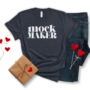Bella Canvas 3001 Valentines Day Heather Navy Mockup, Heather Navy Bella Canvas 3001 Mockup, Valentines Day Tshirt Mockup Flatlay