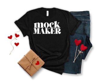 Bella Canvas 3001 Valentines Day Heather Black Mockup, Heather Black Bella Canvas 3001 Mockup, Valentines Day Tshirt Mockup Flatlay