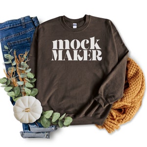 Gildan 18000 Maqueta de chocolate negro, Gildan Sudadera Maqueta Flatlay, Gildan Flat Lay, Maqueta Gildan 18000 Chocolate negro