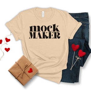 Bella Canvas Soft Cream Mock Up, Valentines Day Tshirt Mockup, Bella Canvas 3001 Mockup Soft Cream Shirt Mockup, Valentines Day Mockup