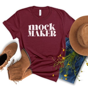 Bella Canvas 3001 Maroon Flat Lay Mockup, 3001 Maroon Mockup, BC 3001 Mockup Maroon, Fall Bella Canvas Mock Up, Bella Canvas Tshirt Mockup