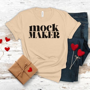 Bella Canvas Soft Cream Mock Up, Valentines Day Tshirt Mockup, Bella Canvas 3001 Mockup Soft Cream Shirt Mockup, Valentines Day Mockup