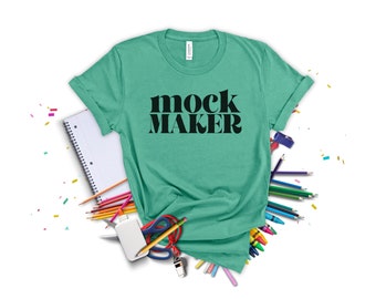 Bella Canvas 3001 Flatlay Mockup Teal, Bella Canvas 3001 Nauczyciel Mockup, Koszula nauczyciela Mockup, BC 3001 Teal Mockup, 3001 Teal Mockup