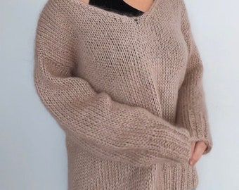 Mohair Sweater. Mohair Sweater for women.  Womens mohair wool sweater. Oversized V neck sweater.