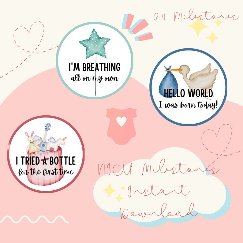 NICU Milestone Cards, Watercolor Toys - Etsy