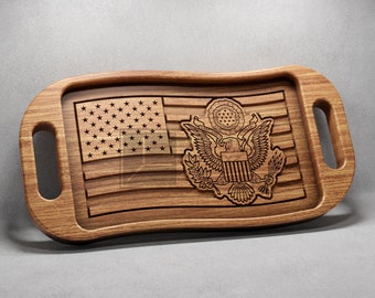 US Wavy Flag Army Seal Tray With Handles - CNC Files for Wood (svg, dxf, eps, ai, pdf)
