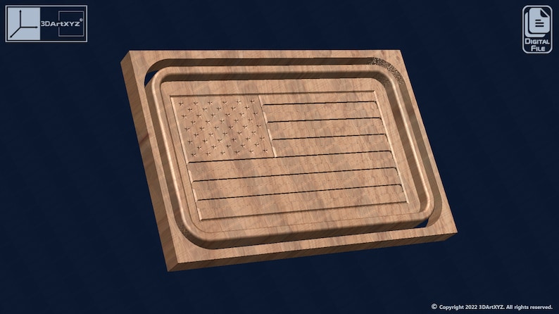 May include: A wooden cutting board with a raised design of the American flag. The board is surrounded by a raised frame.