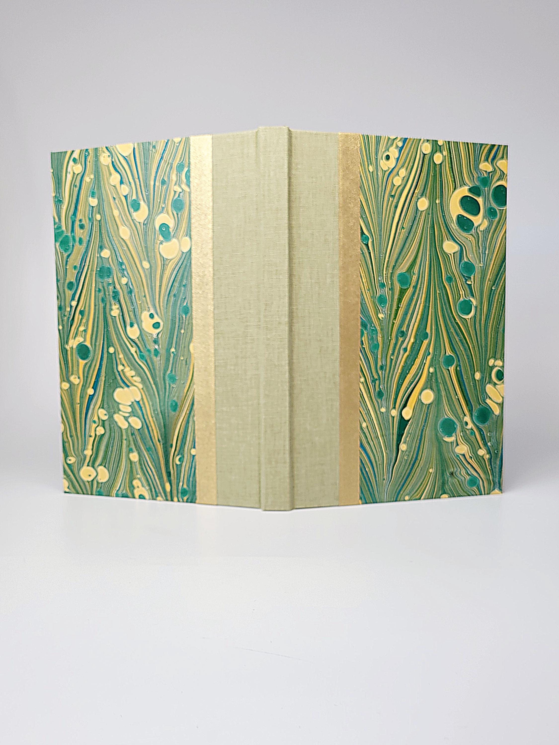 Handmade Marbled Hardcover Journal: Green, Yellow, and Gold