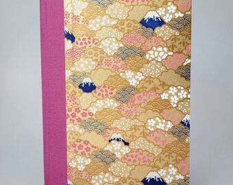 Hand Bound "WHOOPS" Hardcover Journal. Handmade Lined Hardcover Notebook. Nature Pink Patterned Covers and Pink Spine w/Pink Lokta Endpapers