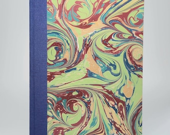 Hardcover Hammermill Journal. Handmade Lined Hardcover Notebook. Original Marbled Paper Covers Blue, Red, Green, Gold, w/ Tan Endpapers