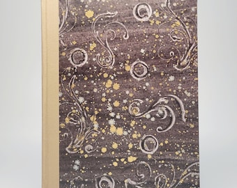 Handmade Dotted Hardcover Journal, Gold, Brown, White Notebook Japanese Silk Spine