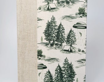 Handmade Lined Journal: Alien Toile Cotton Cover, Green Lokta Endpapers