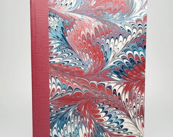 Handmade Dotted Journal: Marbled Paper Cover, Buckram Spine