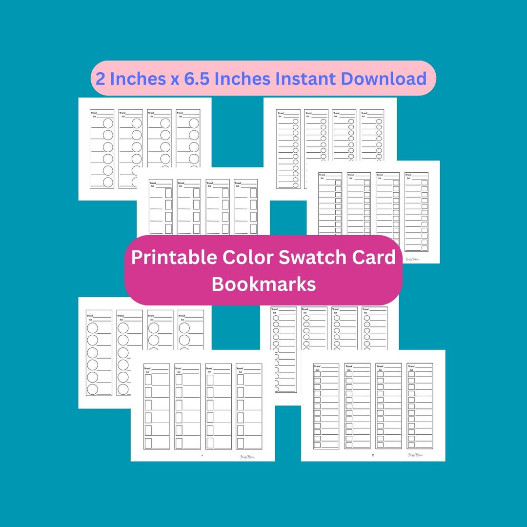 8 Color Swatch Bookmark Cards Instant PDF Download - Etsy