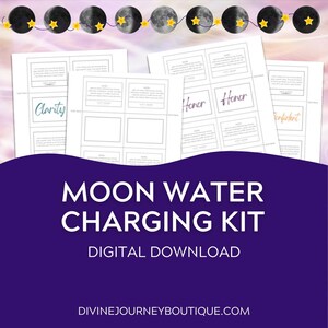 Moon Water Kit | Moon Ritual Printable | Full Moon & New Moon Word Wraps | Moon Water Intention PDF