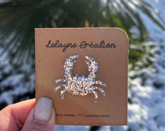 Petite broche en forme de crabe à paillettes en résine idée cadeau anniversaire st valentin