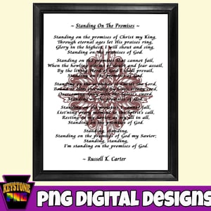 Hymn Art. Standing On The Promises. Burgundy ornamental design. Christian PNG. Faith digital download. Gift for pastor. Church decor.