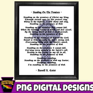 Hymn Art. Standing On The Promises. Navy Celtic cross design. Christian PNG. Faith digital download. Gift for pastor. Church decor.