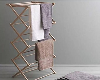 Wood Bamboo Clothes Airer Drying Rack Foldable