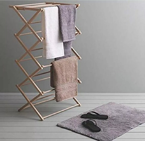 Wood Bamboo Clothes Airer Drying Rack Foldable Etsy UK