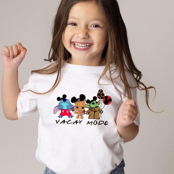 Lovely Disney Group Vacay Mode Kids Shirt, Stitch Baby Groot Baby Vacay Mode Kids Tee, Stitch Lover Baby Groot Lover and Baby Gift Tee