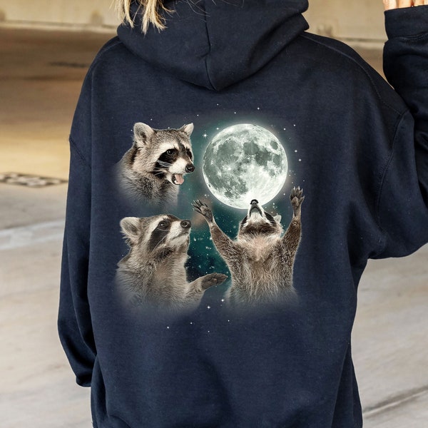 Retro Raccoon Moon Hoodie, Three Raccoons Sweatshirt, Raccoon Lovers Gift Sweat, Funny Raccoon Sweat, Raccoon Gifts, Vintage Graphic Hoodie